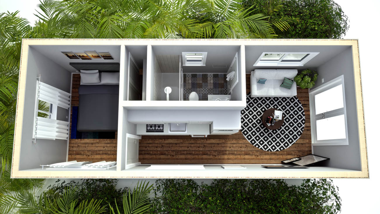 Anchored Tiny Homes of King of Prussia and Quakertown model B-360 3D floor plan.