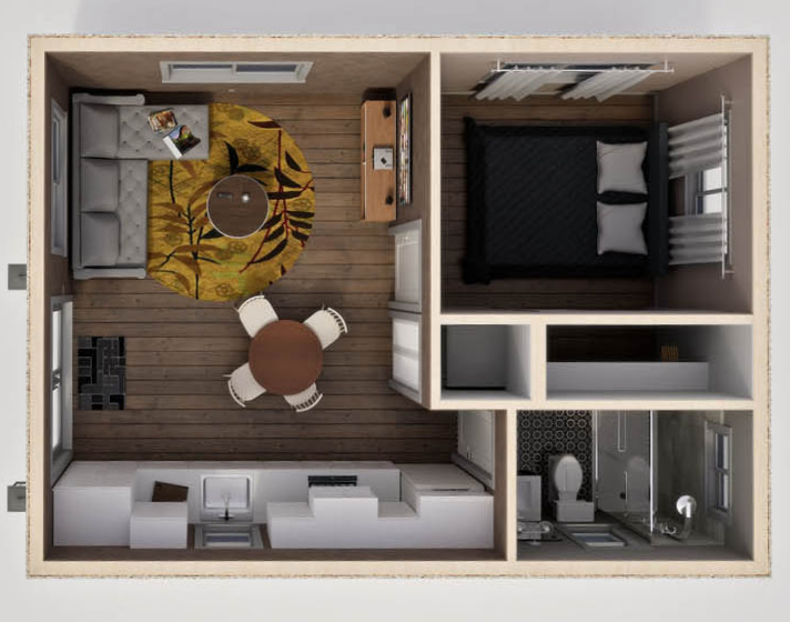 Anchored Tiny Homes of King of Prussia and Quakertown model B-450 3D floor plan.