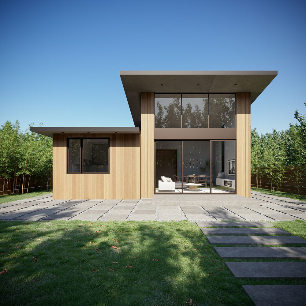 The beautiful exterior of our mono-slop adu model - learn how Anchored Tiny Homes East Bay can help you elevate to luxurious living with our diamond series designs.